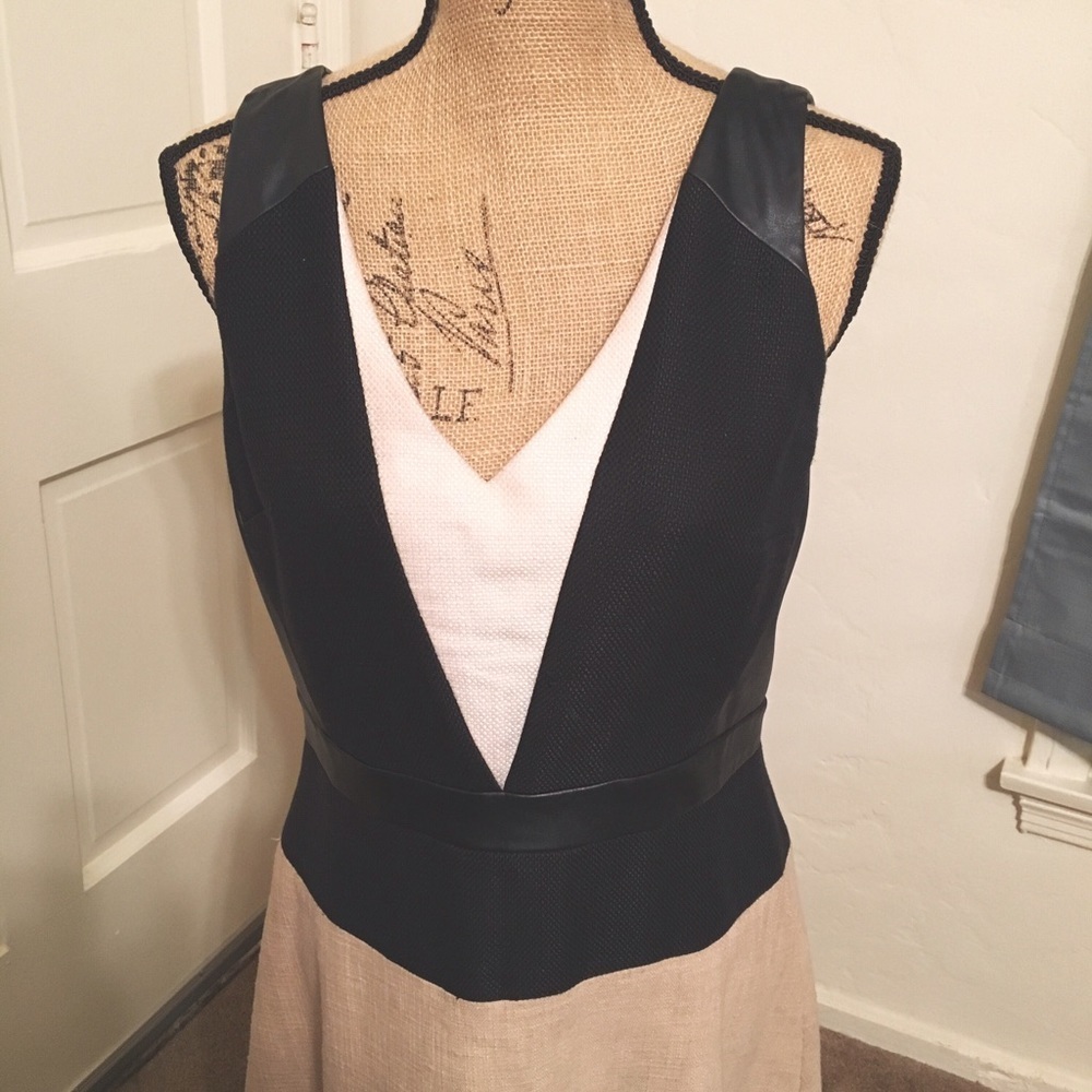 Ann Taylor color block dress with leather detail - Picture 3 of 4